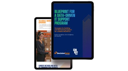 Two tablet screens show DecisionPoint is partnering with Connect.