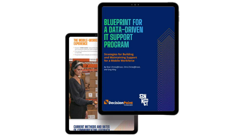 Two tablet screens show DecisionPoint is partnering with Connect.
