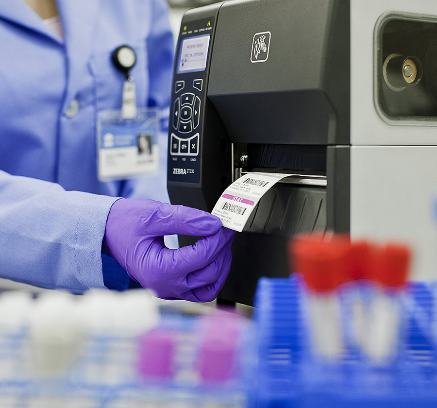 Lab uses barcode printer to ensure tests are visible and easily scannable.