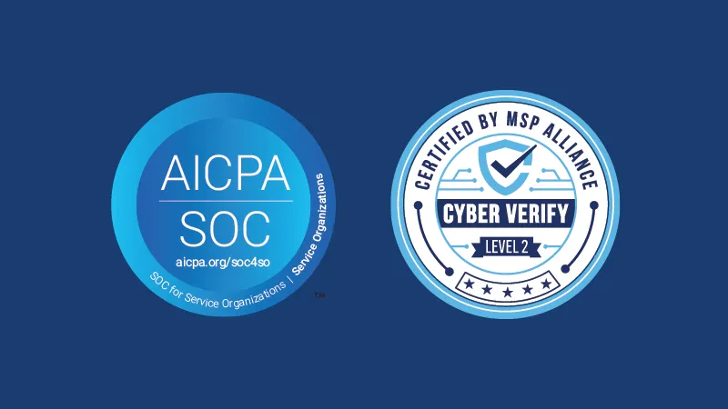 AICPA | SOC and CYBER VERIFY LEVEL 2 Logos, together on a blue background.