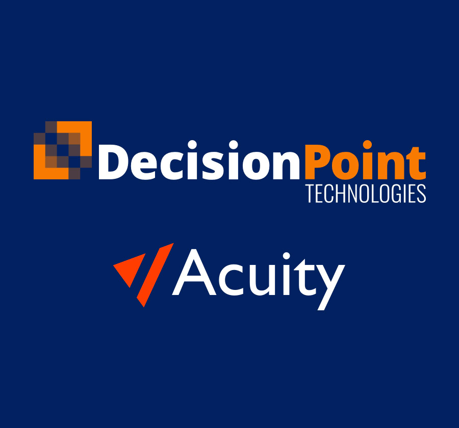 DecisionPoint logo over Acuity logo on a blue background.