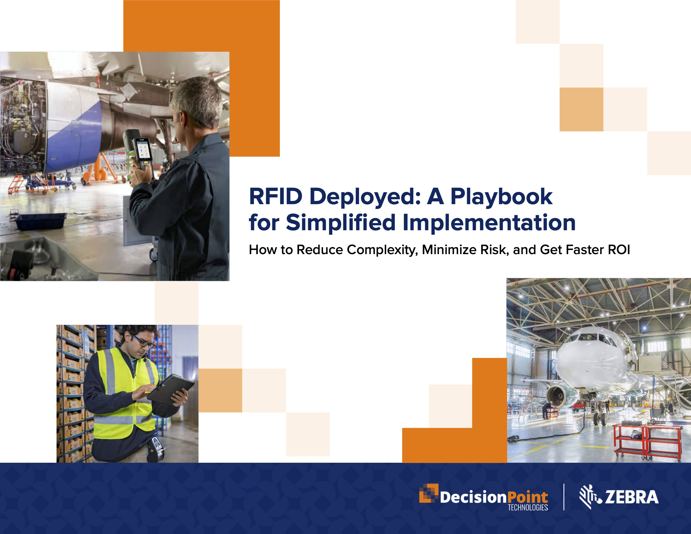 Composite image of enterprise RFID use, with the text "RFID Deployed: A Playbook for Simple Implementation"